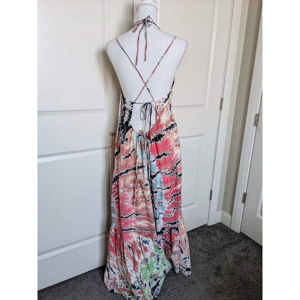 Young Fabulous & Broke Maxi Sun Dress Tie Halter Strawberry Tropic Tie Dye - Picture 11 of 17